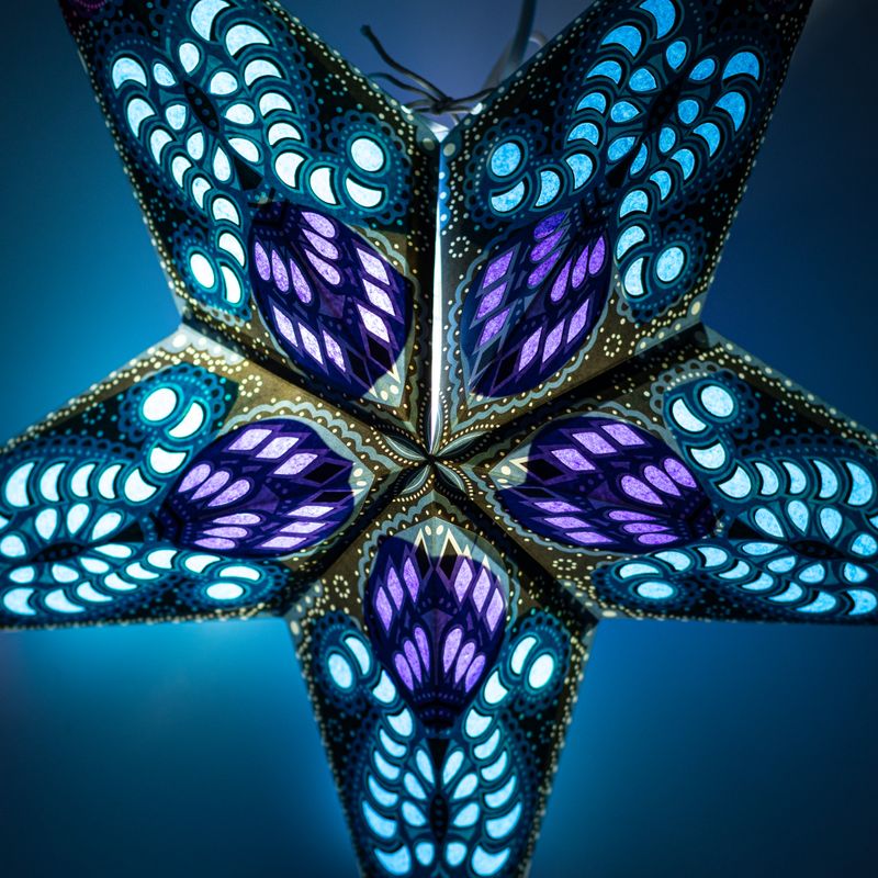 Sternlampe – Pfau, Lila & Petrol, fünfzackig – 60 cm
