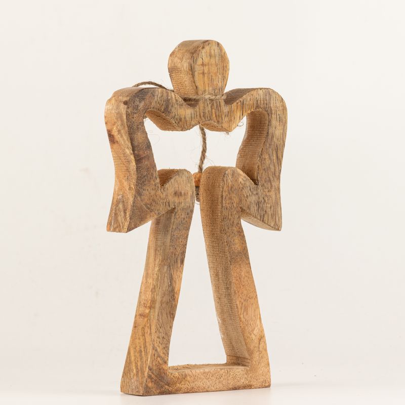 Engel-Figur „Halo“ aus Mangoholz, mittel – weiß emailliert