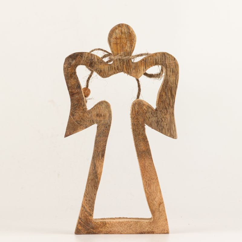 Engel-Figur „Halo“ aus Mangoholz, mittel – weiß emailliert