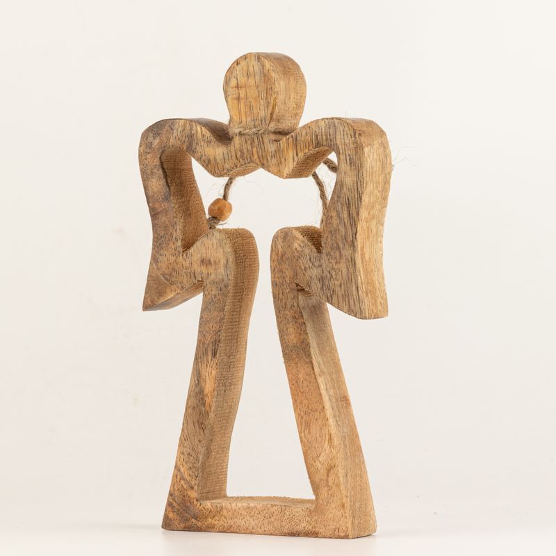 Engel-Figur „Halo“ aus Mangoholz, mittel – weiß emailliert