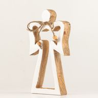 Engel-Figur „Halo“ aus Mangoholz, mittel – weiß emailliert
