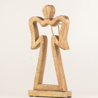 Großer Schutzengel aus Mangoholz mit Heiligenschein – Weiß emailliert