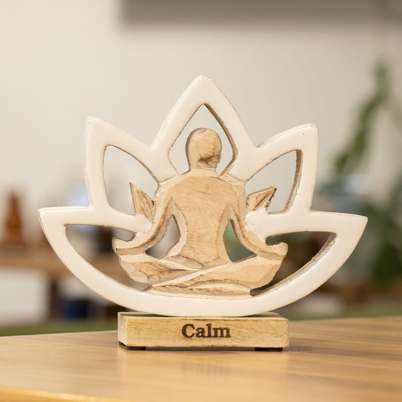 Yoga-Figur aus Holz – Lotusblüte – Creme – Gelassenheit