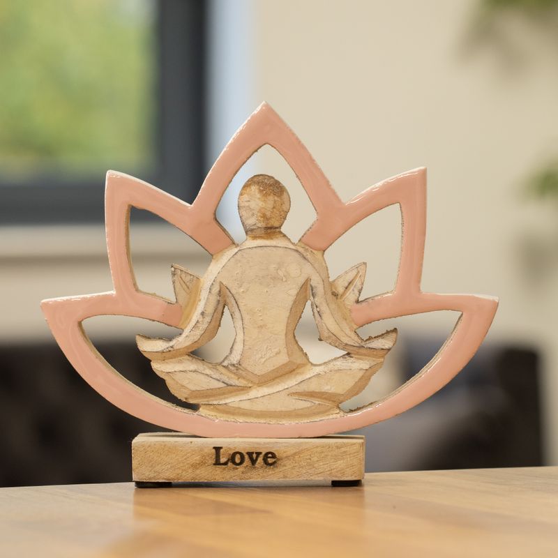 Yoga-Dame aus Holz – Lotusblüte – Altrosa – Liebe