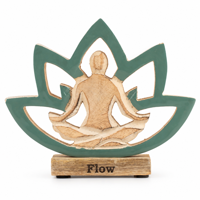 Yoga-Figur aus Holz – Lotusblüte – Petrol – Flow