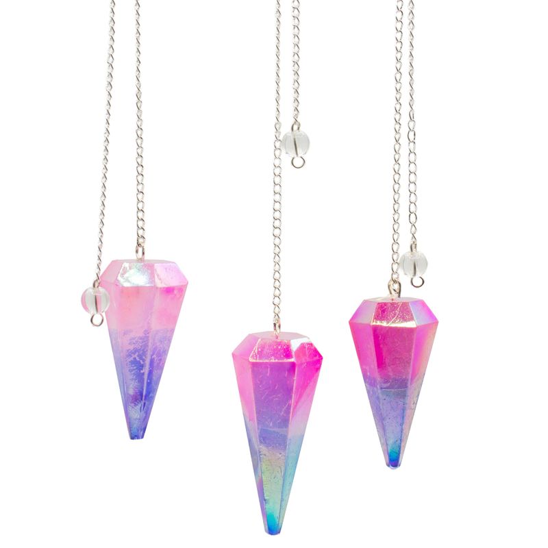 Sechsseitiges Pendel – Aurora-Kristall in Pink und Blau