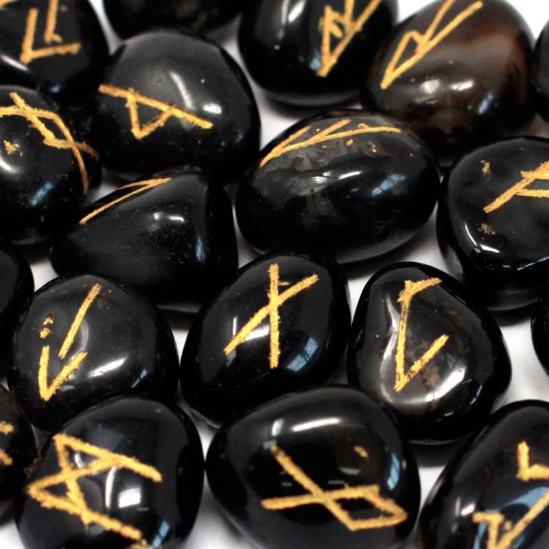 Indische Runen im Beutel - Schwarzer Onyx