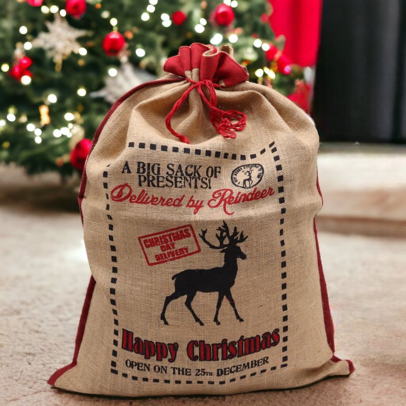 Jute-Weihnachtssack - Delivered By Reindeer