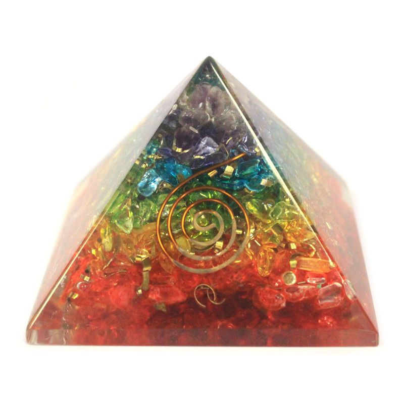 Große Orgonit Pyramide 'Chakra Edelsteine' - 70mm