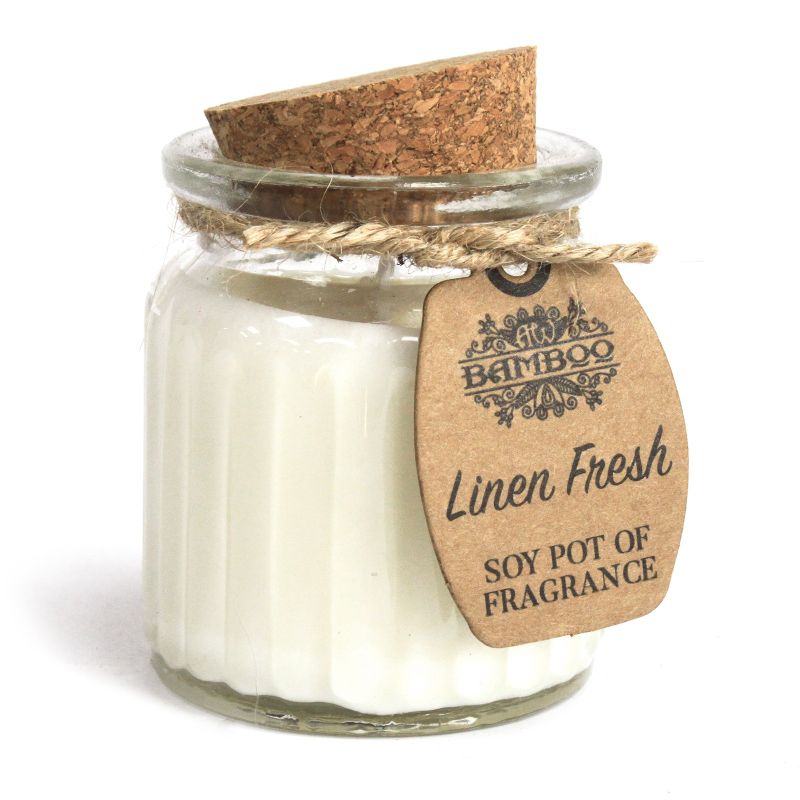 Sojawachskerze in Glas mit Korkdeckel "Frische Wäsche"