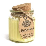 Sojawachskerze in Glas mit Korkdeckel "Mystischer Moschus"