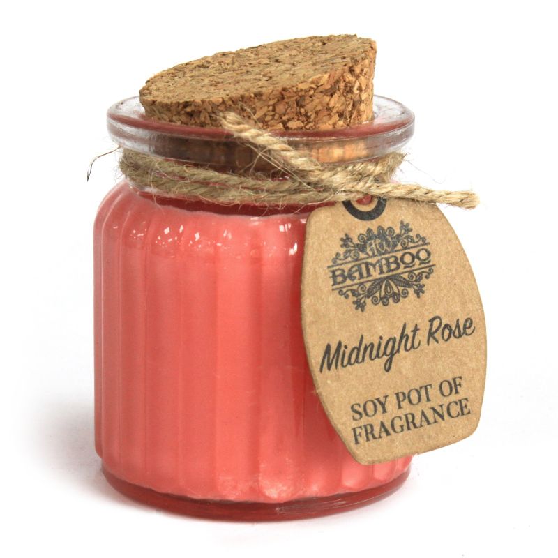 Sojawachskerze in Glas mit Korkdeckel "Mitternachtsrose"
