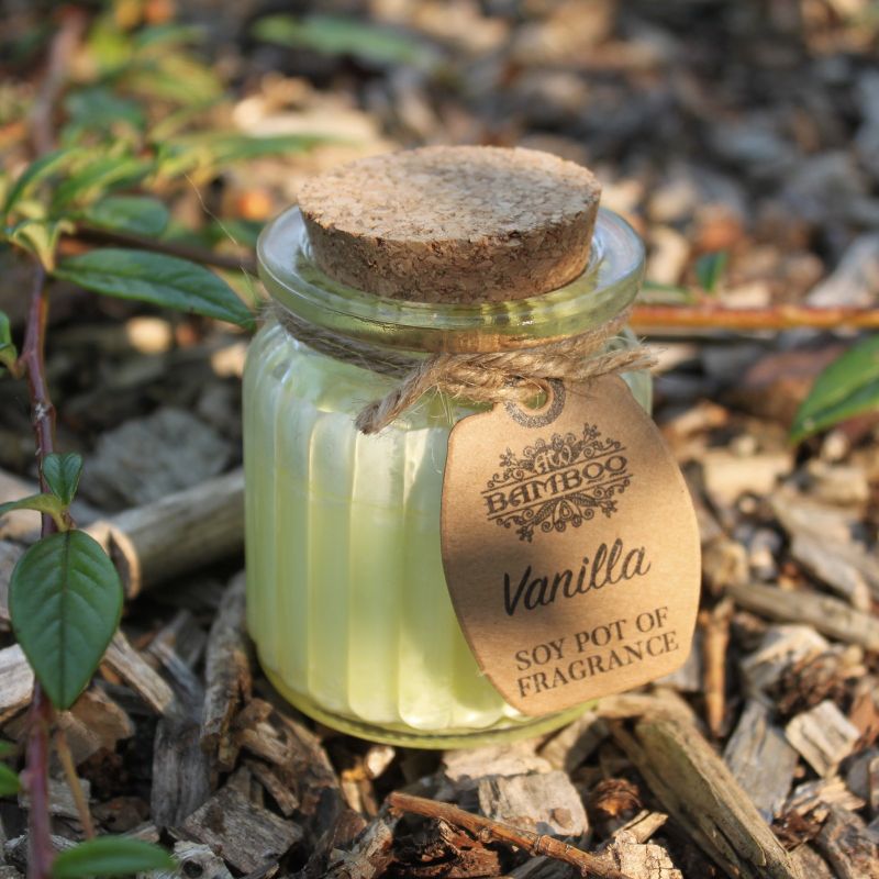 Sojawachskerze in Glas mit Korkdeckel "Vanille"