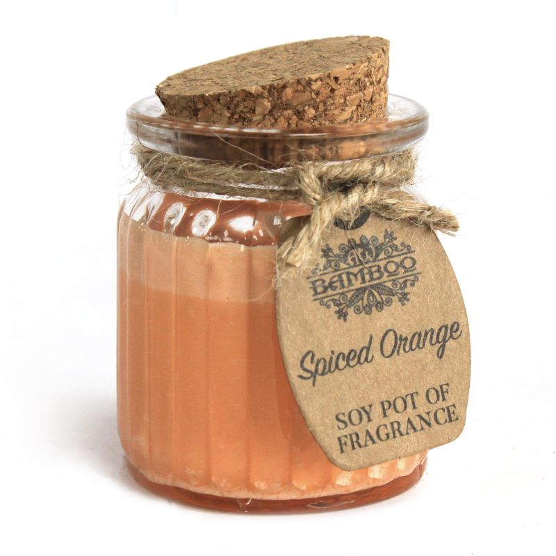 Sojawachskerze in Glas mit Korkdeckel "Gewürzorange"