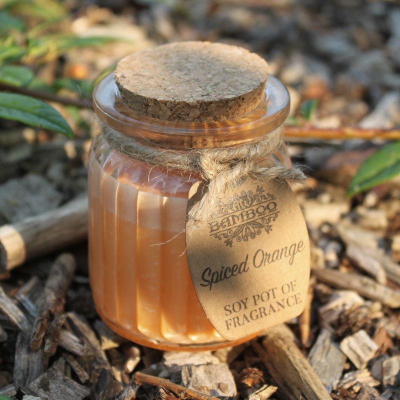 Sojawachskerze in Glas mit Korkdeckel "Gewürzorange"