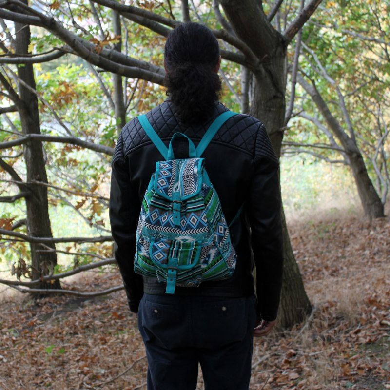 Jacquard-Rucksack blaugrün