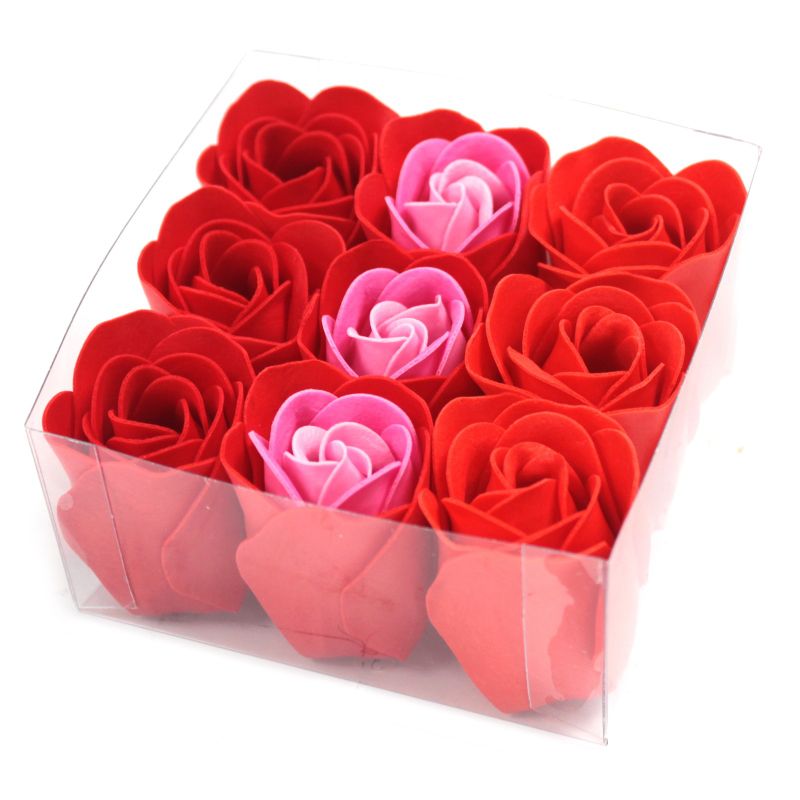 9 Seifenrosen in Geschenkbox - Rot