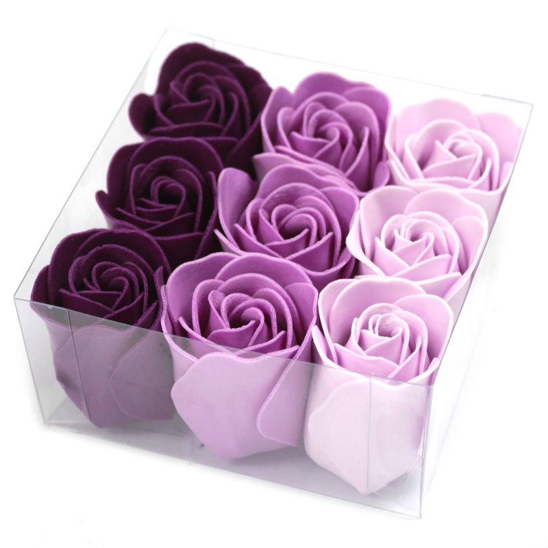 9 Seifenrosen in Geschenkbox - Lavendel