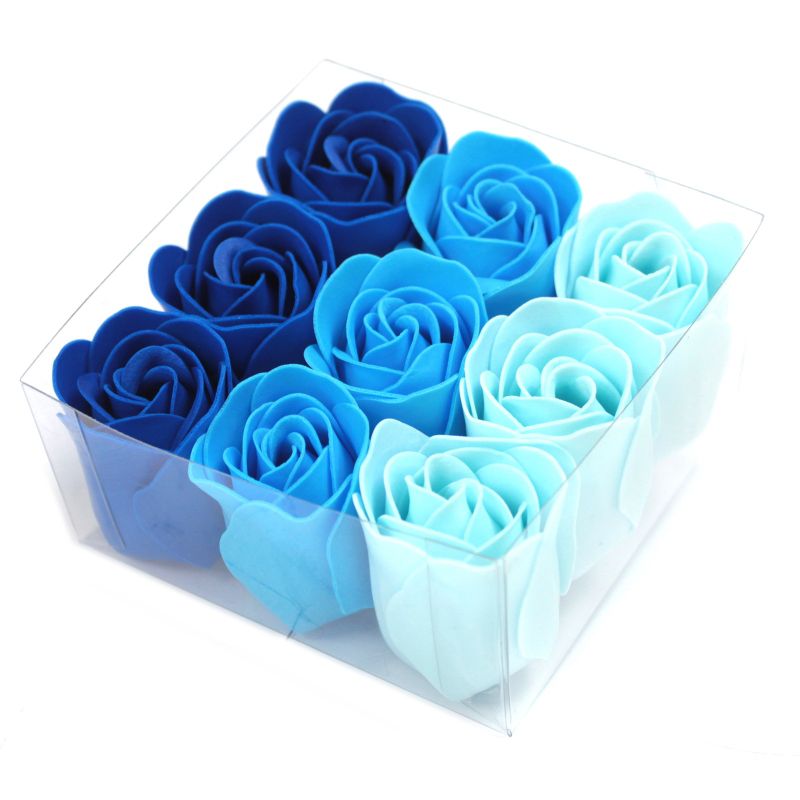 9 Seifenrosen in Geschenkbox - Blau