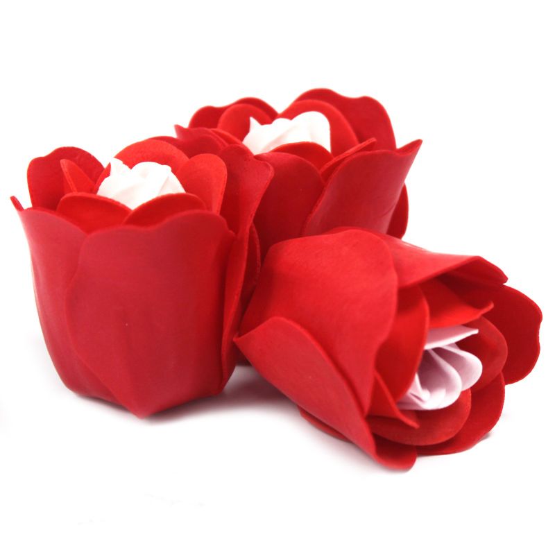 3 Seifenrosen in Herzbox - Rot