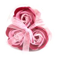 3 Seifenrosen in Herzbox - Rosa