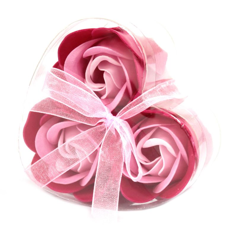 3 Seifenrosen in Herzbox - Rosa