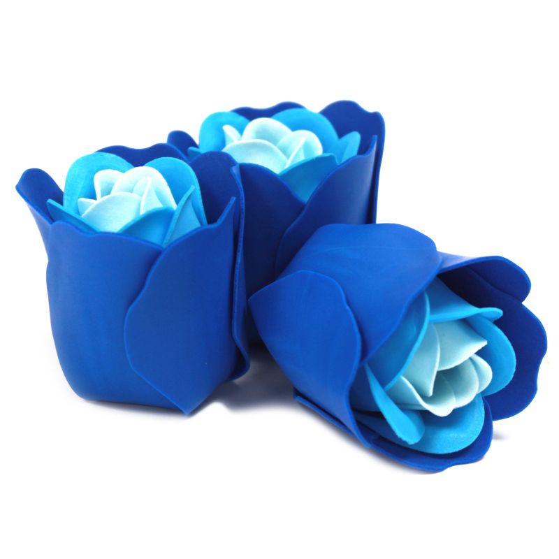 3 Seifenrosen in Herzbox - Blau