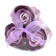 3 Seifenrosen in Herzbox - Lavendel