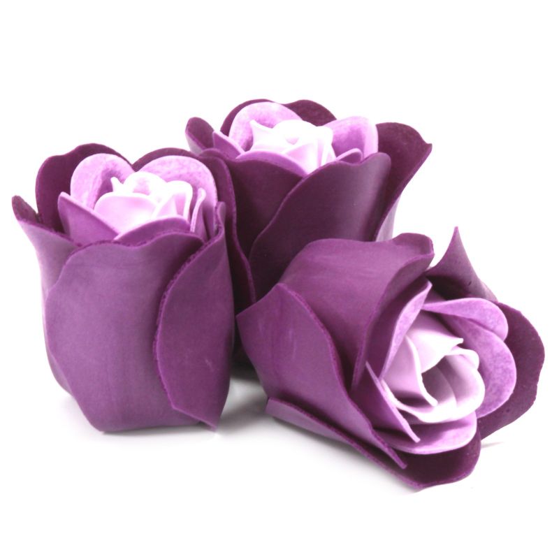3 Seifenrosen in Herzbox - Lavendel