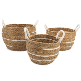 Große Körbe aus Baumwolle und Seegras - Naturstreifen - 3er-Set (32,5 cm 29,5 cm 24 cm)