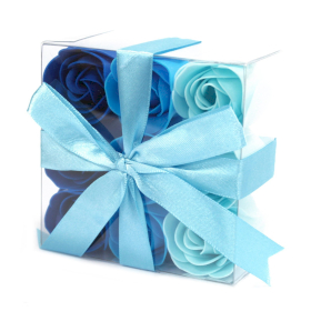 3x 9 Seifenrosen in Geschenkbox - Blau