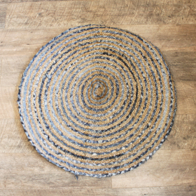 Runder Teppich aus Jute und Recycling Denim -90 cm