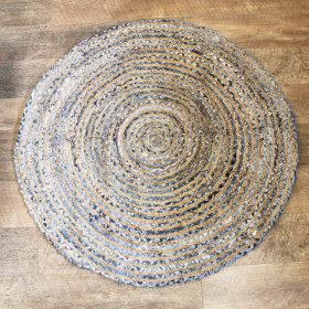 Runder Teppich aus Jute und Recycling Denim - 120 cm