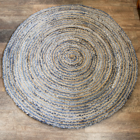 Runder Teppich aus Jute und Recycling Denim - 150 cm
