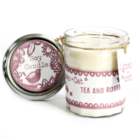 6x Kerze in Marmeladenglas - Tee und Rosen
