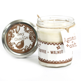 6x Kerze in Marmeladenglas - Kaffee und Walnuss
