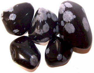 24x Große Trommelsteine - Obsidian Schneeflocke