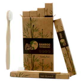4x Bambus Zahnbürste - Weiß - Family Packung 4 St - mittelweich