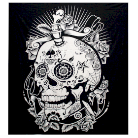 B&W Doppelte Tagesdecke aus Baumwolle / Wandbehang - Rose Skull