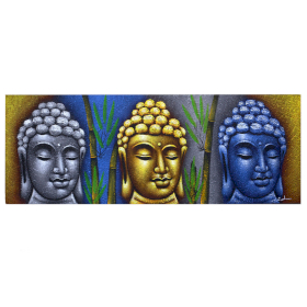 Buddha Gemälde - Drei Köpfe mit Bambus