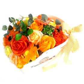 Seifenblumenbouquet in Korb - orange