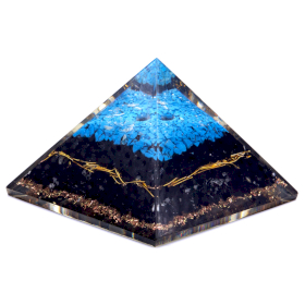 Orgonite Pyramide \'türkiser und schwarzer Turmalin\' - 70 mm