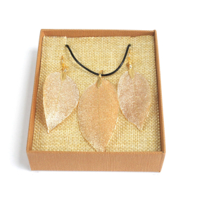 Kette & Ohringe-Set - Blatt - Gold