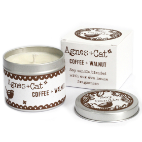 Kerze in Zinndose - Kaffee und Walnuss