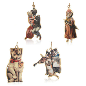 12x Zinn Christbaumanhänger - Viktorianische Katzen (4 Designs)