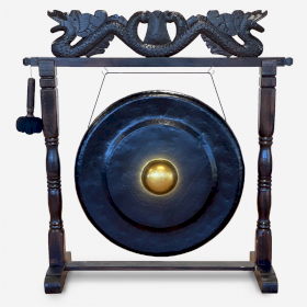Großer Meditationsgong auf antikem braunem Ständer - 80 cm - Schwarz