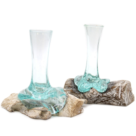 4x Geschmolzenes Glas auf getünchtem Holz – Vase – klein