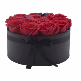 Seifenblumen-Geschenk-Blumenstrauß - 14 Rote Rosen - rund