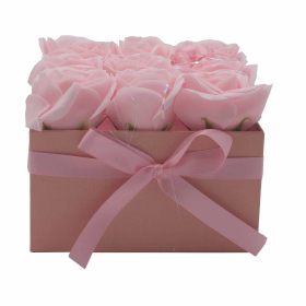Seifenblumen-Geschenk-Blumenstrauß - 9 Rosa Rosen - Quadrat