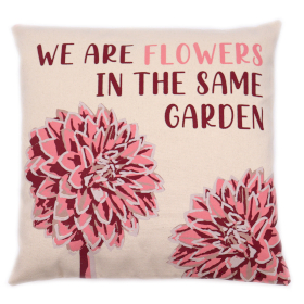 3x Bedruckter Kissenbezug aus Baumwolle – Wir sind Blumen – Oliv, Rosa und Natur
